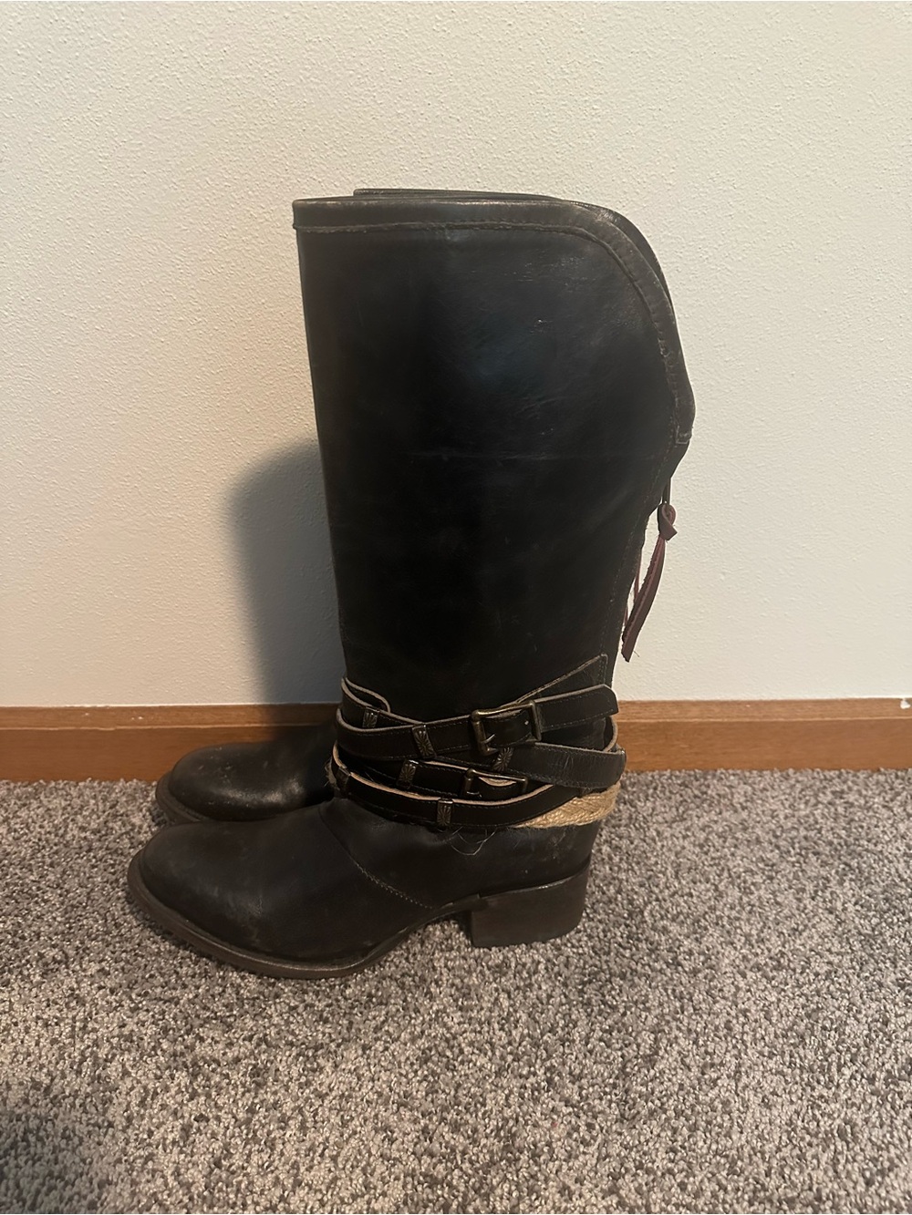Freebird by Steven Drove Boots Women 8 Black Leather Western Buckle Boho